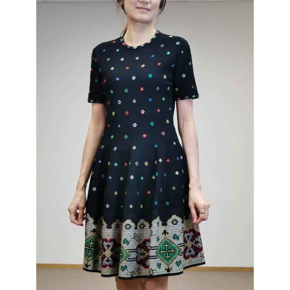 Alexander McQueen Silk Knit Intarsia Fit Flare Short Sleeve Sweater Dress S - Picture 13 of 17